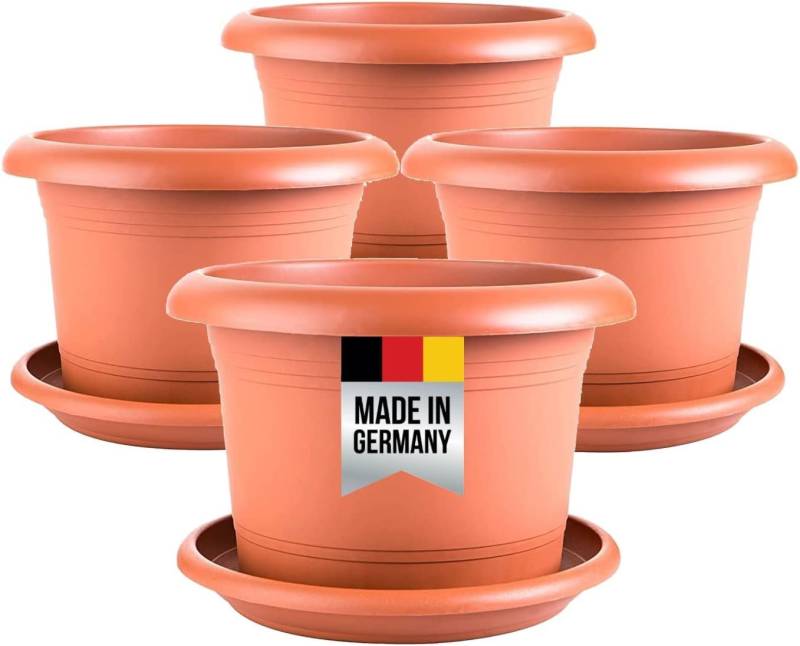 2friends Pflanzkübel 4er Set Pflanzkübel groß aussen, Blumentopf Gross Ø 40cm, mit Untersetzer Terracotta, Pflanztöpfe von 2friends