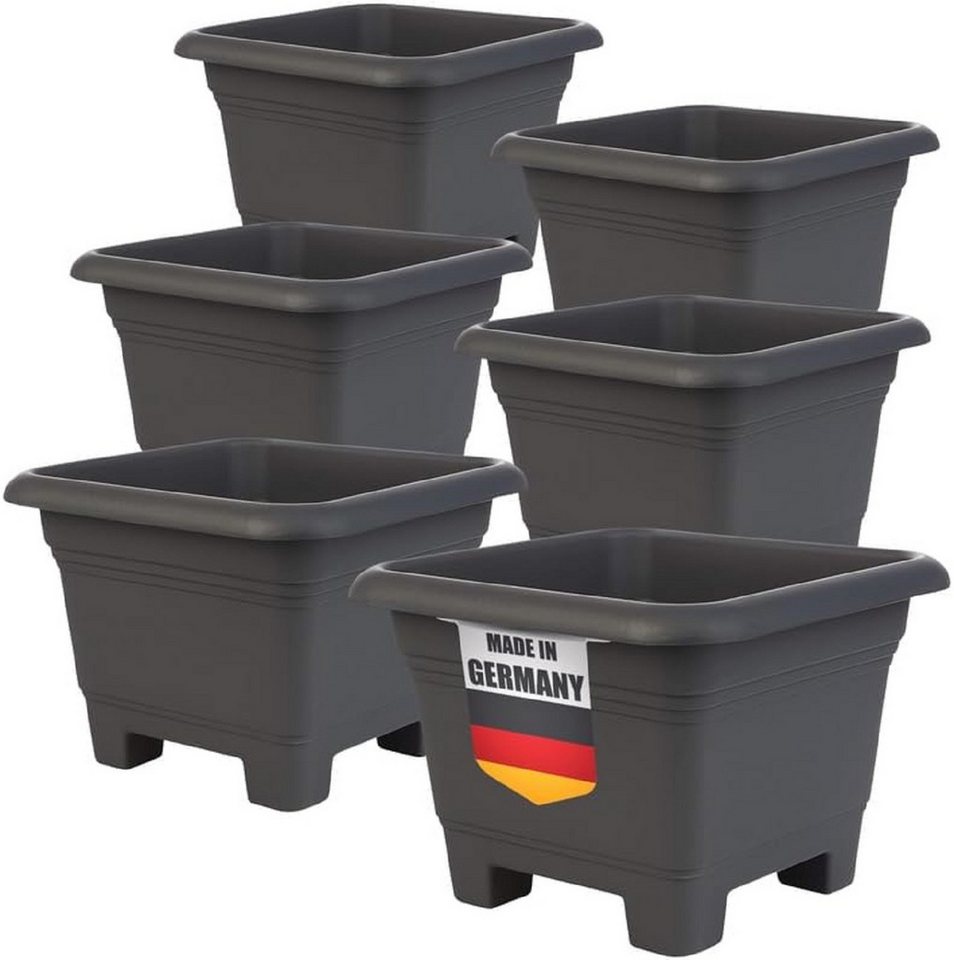 2friends Pflanzkübel 6er Set - Eckiger Blumentopf groß draußen in Anthrazit, Pflanztöpfe groß für Garten & Terrasse, 38x38x28 cm von 2friends