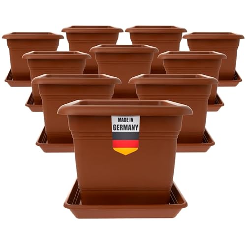 2friends Pflanzkübel Eckig 28x28 Terracotta 10er Set - Robuster Blumentopf Groß für Draußen Idealer Topf für Tomatenpflanzen, Pflanztöpfe Eckig Kunststoff für Garten & Balkon von 2friends