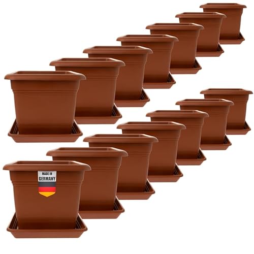 2friends Pflanzkübel Eckig 28x28 Terracotta 14er Set - Robuster Blumentopf Groß für Draußen Idealer Topf für Tomatenpflanzen, Pflanztöpfe Eckig Kunststoff für Garten & Balkon von 2friends