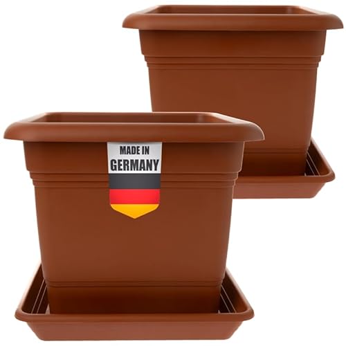 2friends Pflanzkübel Eckig 28x28 Terracotta 2er Set - Robuster Blumentopf Groß für Draußen Idealer Topf für Tomatenpflanzen, Pflanztöpfe Eckig Kunststoff für Garten & Balkon von 2friends