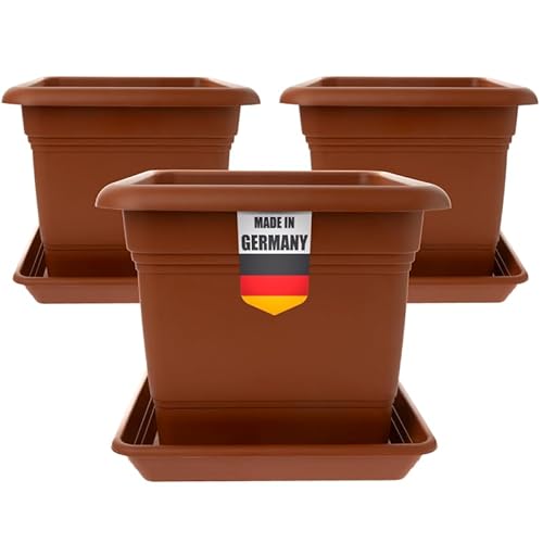 2friends Pflanzkübel Eckig 28x28 Terracotta 3er Set - Robuster Blumentopf Groß für Draußen Idealer Topf für Tomatenpflanzen, Pflanztöpfe Eckig Kunststoff für Garten & Balkon von 2friends