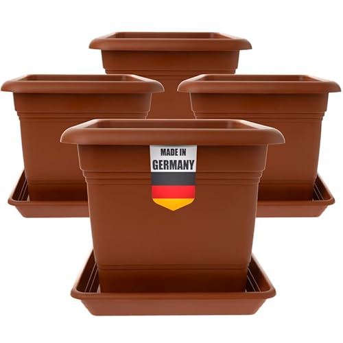 2friends Pflanzkübel Eckig 28x28 Terracotta 4er Set - Robuster Blumentopf Groß für Draußen Idealer Topf für Tomatenpflanzen, Pflanztöpfe Eckig Kunststoff für Garten & Balkon von 2friends