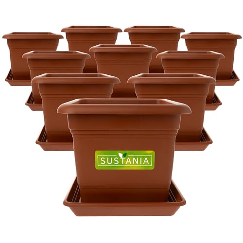 2friends Sustania Pflanzkübel Groß Außen 10er Set - 40x40 Robuster Terracotta Blumentopf, Großer Blumenkasten, Übertopf, Hoher Pflanzentopf für Garten & Terrasse von 2friends