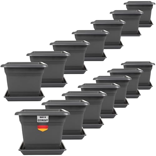 2friends Pflanzkübel GroÃŸ AuÃŸen 40x40 cm â€“ 14er Set Anthrazit Blumentopf Gross für Terrasse und Garten Robuster Pflanztopf 40 cm Durchmesser Blumenkübel von 2friends
