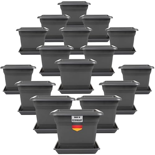 2friends Pflanzkübel Groß Außen 40x40 cm – 16er Set Anthrazit Blumentopf Gross für Terrasse und Garten Robuster Pflanztopf 40 cm Durchmesser Blumenkübel von 2friends