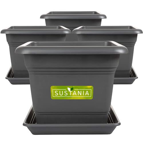 2friends Sustania Pflanzkübel GroÃŸ AuÃŸen 4er Set - 40x40 Robuster Blumentopf, GroÃŸer Blumenkasten, Ãœbertopf Anthrazit, Hoher Pflanzentopf für Garten & Terrasse von 2friends