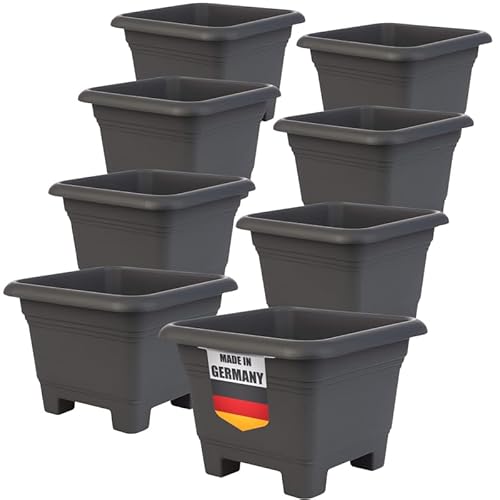 2friends Pflanzkübel Groß Außen 8er Set - Eckiger Blumentopf groß draußen in Anthrazit, Wetterfest & Frostsicher Blumentopf Einsatz Pflanztöpfe groß für Garten & Terrasse, 38x38x28 cm von 2friends