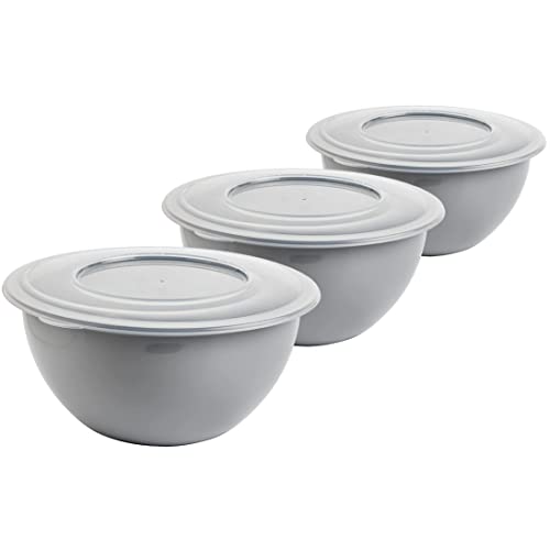 2friends 3x Schüssel mit Deckel 5l, Rührschüssel Set, Salatschüssel mit Deckel, Schüssel Set, Plastikschüssel BPA-frei, hell grau Schüsseln, Rührschüssel mit Deckel, Ø 28 cm, Model Leya, Made in EU von 2friends