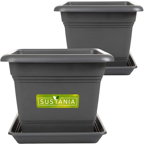2friends Sustania GroÃŸer Pflanzkübel 48x48 für AuÃŸen 2er Set - Wetterfester Blumentopf & Pflanztopf Premium, Ideal Ãœbertopf mit Entwässerung, Garten-Terrasse,Anthrazit von 2friends