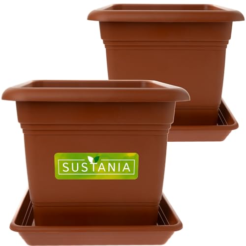 2friends Sustania Pflanzkübel Eckig 28x28 Terracotta 2er Set - Robuster Blumentopf Groß, Übertopf Ideal für Tomatenpflanzen, Eckige Pflanztöpfe Kunststoff für Garten & Balkon von 2friends