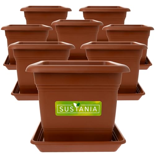 2friends Sustania Pflanzkübel Eckig 28x28 Terracotta 8er Set - Robuster Blumentopf Groß, Übertopf Ideal für Tomatenpflanzen, Eckige Pflanztöpfe Kunststoff für Garten & Balkon von 2friends