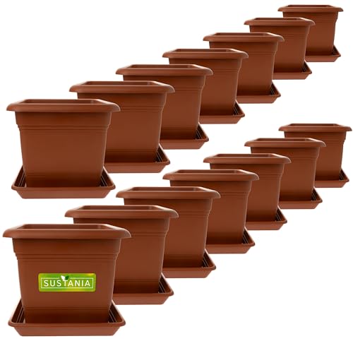 2friends Sustania Pflanzkübel Groß Außen 14er Set - 40x40 Robuster Terracotta Blumentopf, Großer Blumenkasten, Übertopf, Hoher Pflanzentopf für Garten & Terrasse von 2friends