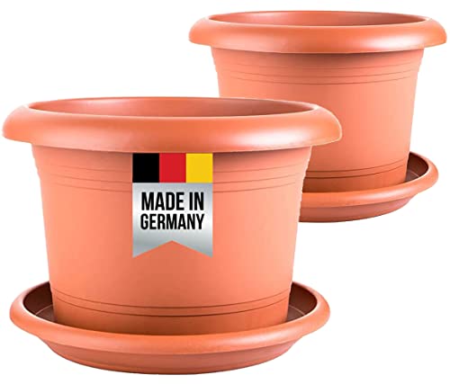 2friends Terracotta Blumentopf 40cm Durchmesser, Pflanzkübel groß außen, 2er Set Blumentöpfe mit Untersetzer, Pflanztöpfe, Blumenkübel Pflanzentopf mit Löcher, Pflanztopf Rundtopf, Model: Kli von 2friends