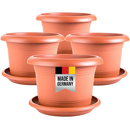 2friends 4er Set Pflanzkübel groß aussen, Blumentopf Gross 40cm Durchmesser, Pflanztopf Blumenkübel mit Untersetzer Terracotta, Pflanztöpfe, Pflanzentopf mit Löcher, Pflanztopf Rundtopf, Model: Kena von 2friends