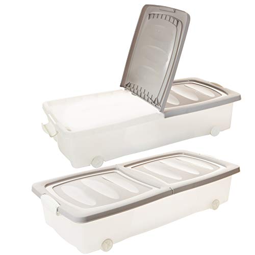 2friends Unterbettkommode mit Rollen - Praktisches 2er-Set transparente Unterbett Aufbewahrungsboxen (80x40x17cm, 32L) mit geteiltem Deckel & Clip-Verschlüssen. Made in EU. Farbe: Transparent/Sand. von 2friends