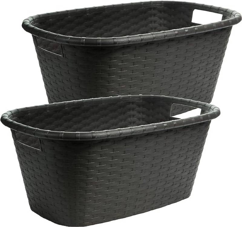 2friends Wäschewanne Stilvolle Wäschekörbe in Rattan-Optik (2er Set 60x25x40 cm), Anthrazit, mit ergonomischen Griffen von 2friends