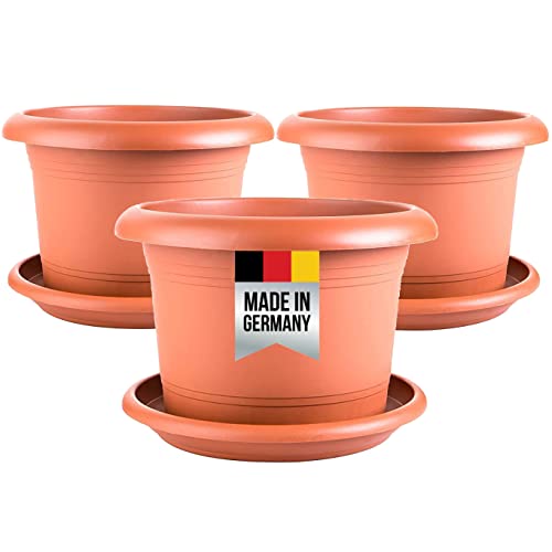 Terracotta Blumentopf Gross 40cm Durchmesser, Pflanzkübel groß aussen, 3er Set Blumentöpfe mit Untersetzer, Pflanztöpfe, Blumenkübel Pflanzentopf mit Löcher, Pflanztopf Rundtopf, Model: Ella von 2friends