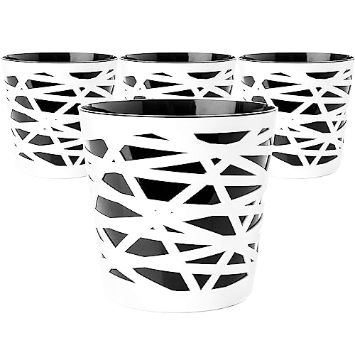 4er Set Blumentopf Ãœbertopf, 2 in 1, stabilem Kunststoff, mit herausnehmbarem Einsatz, Durchmesser 15 cm, Höhe 15 cm, schwarz/weiÃŸ von 2friends