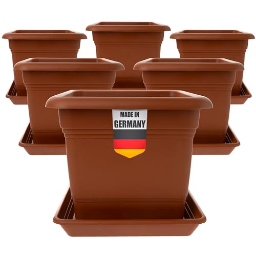 6er Set Pflanzkübel Groß Außen, Blumentopf Gross 40x40 cm, Pflanzentopf Blumentopf mit Untersetzer, Pflanzkübel Kunststoff Terracotta, Blumenkübel Pflanztöpfe Blumentöpfe Made in DE, Model: Ada von 2friends