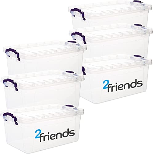 Aufbewahrungsbox mit Deckel, 6 Stück Aufbewahrungsboxen, 22 Liter Boxen Aufbewahrung, Plastikbox mit Deckel, Transparent Kisten Aufbewahrung mit Deckel und lila Griffen, Model: Amira, Made in EU Aufbewahrungsbox mit Deckel, 6 Stück Aufbewahrungsboxen, 22 Liter Boxen Aufbewahrung, Plastikbox mit Deckel, Transparent Kisten Aufbewahrung mit Deckel und lila Griffen, Model: Amira, Made in EU von 2friends
