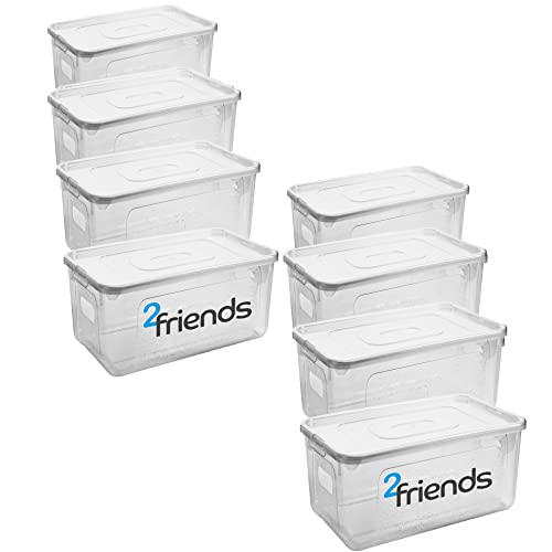 Aufbewahrungsbox mit Deckel 8er Set, 17 Liter Aufbewahrungsboxen, Transparent Plastikbox mit Deckel, Kisten Aufbewahrung mit Deckel und Strukturdesign, Boxen Aufbewahrung, Model: Lukas, Made in EU von 2friends