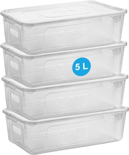 Aufbewahrungsbox mit Deckel 4er Set – 5 Liter Plastikbox mit Deckel, Robuste Kunststoff-Box für Boxen Aufbewahrung, Kisten Aufbewahrung mit Deckel – Platzsparende + Stabile Lösung, Made in EU von 2friends