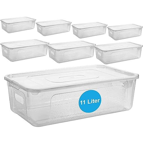 Aufbewahrungsbox mit Deckel 8er Set – 11 Liter Plastikbox mit Deckel, Robuste Kunststoff-Box für Boxen Aufbewahrung, Kisten Aufbewahrung mit Deckel – Platzsparende + Stabile Lösung, Made in EU von 2friends