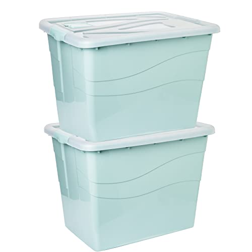 Aufbewahrungsbox mit Deckel Groß XXL, 2 Stück Aufbewahrungsboxen, 80 L Boxen aufbewahrung, Plastikbox mit Deckel, stapelbar Kisten aufbewahrung mit Deckel, Rollen, Clip-Griffen, grün, Model: Lia Aufbewahrungsbox mit Deckel Groß XXL, 2 Stück Aufbewahrungsboxen, 80 L Boxen aufbewahrung, Plastikbox mit Deckel, stapelbar Kisten aufbewahrung mit Deckel, Rollen, Clip-Griffen, grün, Model: Lia von 2friends