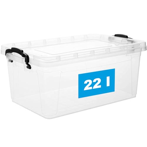 Aufbewahrungsbox mit Deckel und Griff, 22 Liter - Stapelbare Plastikbox aus lebensmittelechtem Kunststoff, Made in EU, transparent – Ideal für Küche & Haushalt, Platzsparend & BPA-frei von 2friends