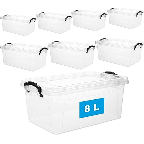 Aufbewahrungsbox mit Deckel und Griff, 8 Liter, 8 Stück - Stapelbare Plastikbox aus lebensmittelechtem Kunststoff, Made in EU, transparent – Ideal für Küche & Haushalt, Platzsparend & BPA-frei von 2friends