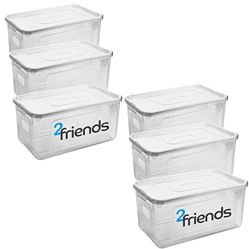 Aufbewahrungsbox mit Deckel, 6er Set Aufbewahrungsboxen, 17 Liter Boxen Aufbewahrung, Transparent Plastikbox mit Deckel, Kisten Aufbewahrung mit Deckel und Strukturdesign, Model: Leon, Made in EU von 2friends
