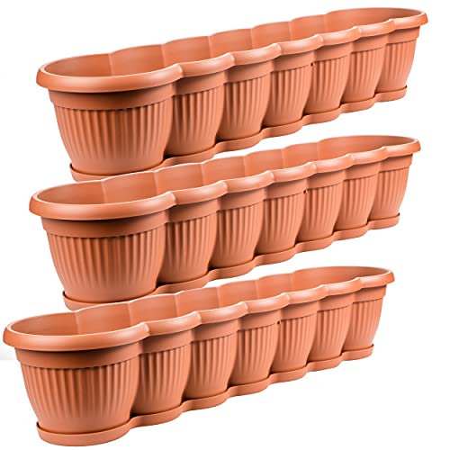 Blumenkasten mit Untersetzern, Balkonkasten 80 cm Breite, 3 Stück, Terracotta, hochwertiger Kunststoff, Made in EU von 2friends