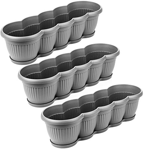 Blumenkasten mit Untersetzern rund, Balkonkasten 60 cm Breite, 3 Stück, anthrazit, hochwertiger Kunststoff, Made in EU Blumenkasten mit Untersetzern rund, Balkonkasten 60 cm Breite, 3 Stück, anthrazit, hochwertiger Kunststoff, Made in EU von 2friends