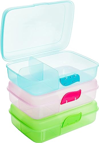 Brotdose Kinder mit Fächern 3er Set, Lunchbox Kinder ohne BPA, Frühstücksbox Brotzeitbox, Lunchboxen mit 3 Trennfächern + Clickverschluss, 100% Recyclebar, Leicht zu Reinigen, Grün, Blau, Rosa von 2friends