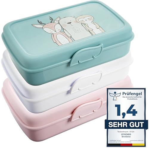 Brotdose Kinder mit Fächern 3friends, 3er Set Brotdosen, Lunchbox Kinder mit Trennfächern und Clickverschluss, Bento Box, Brotzeitbox ohne BPA+Weichmacher, 100% Recyclebar von 2friends