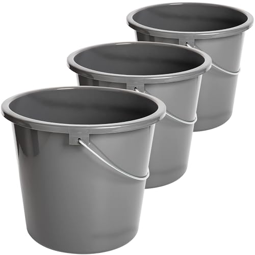Eimer Putzeimer 5L 3er Set Plastikeimer in Grau- Robuste, Lebensmittelechte Wassereimer mit Messskala - Langlebige Qualität, Hergestellt in der EU von 2friends