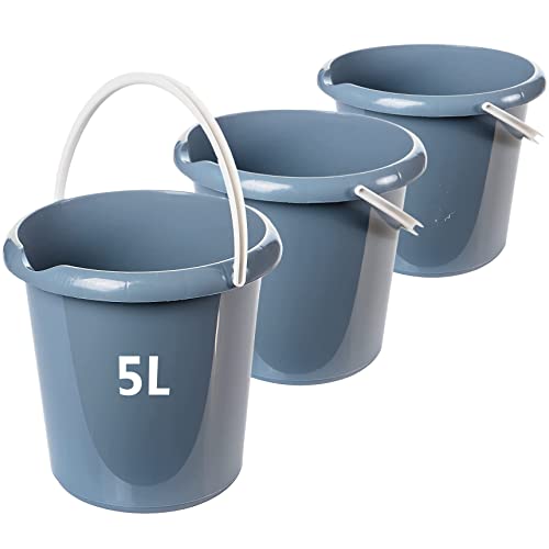 Putzeimer 5l, 3 Stück Eimer, Wischeimer mit Ausguss, Bucket, Haushaltseimer 5 Liter, Wassereimer, Putzkübel, Kotzeimer, Emmer, Stabiler Plastikeimer lebensmittelecht, Grau, Model Irina, Made in EU von 2friends