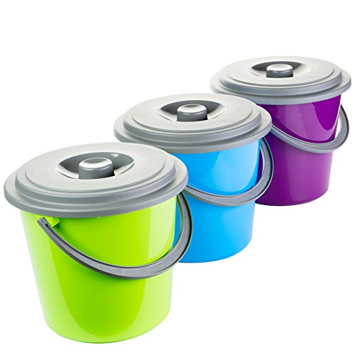 Eimer mit Deckel 10 Liter 3er Set Plastikeimer mit Deckel, Putzeimer Kübel aus Lebensmittelecht Kunststoff, Haushalteimer für Lebensmittel geeignet, 3-farbig Sortiert, Made in EU von 2friends