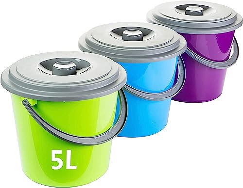 Eimer mit Deckel 5l, 3er Set Putzeimer Haushalteimer Kunststoff Lebensmittelecht, Plastikeimer mit Deckel für Lebensmittel geeignet, 3-farbig Sortiert, Made in EU, Model: Axel von 2friends
