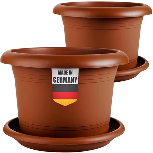 Elegantes 2er-Set Blumentopf groß 40 cm Durchmesser - Pflanzkübel groß außen in Terracotta, mit Untersetzer, Robust & Frostsicher, aus Kunststoff, für Garten, Balkon, Terasse von 2friends