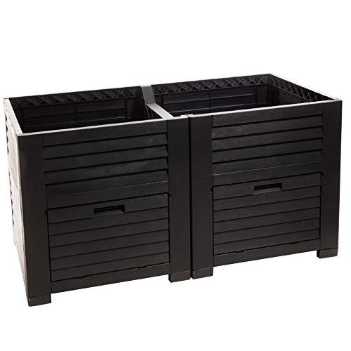 Hochbeet Garten XL, Hochbeet Kunststoff in Holzoptik, mit Zwei Staufächern, 150x76x78 cm, ca. 400 Liter, Farbe: anthrazit, Made in EU von 2friends
