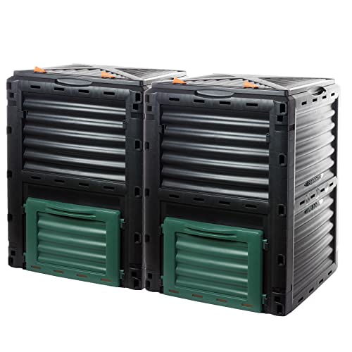 Komposter Modell Eco, Schnellkomposter 2er Set aus stabilem Kunststoff mit Klappdeckel, 2 * 300 Liter (H83 x B61 x T61 cm), Thermokompostter für Garten&Küchenabfälle Kompost, 100% recycelter Plastik von 2friends