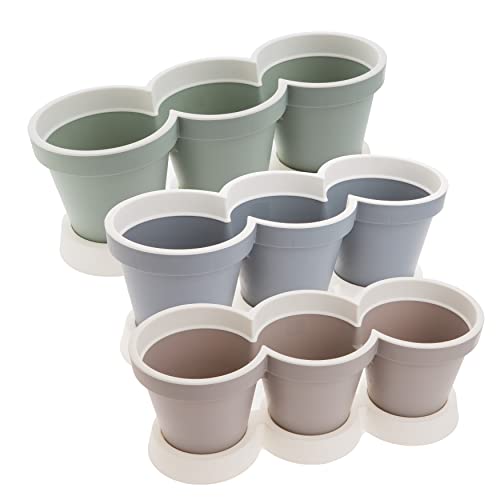 Kräutertöpfe mit Untersetzer 3er Set, Kräutertöpf Kräutergarten Kräuterregal mit Drainage und Schutz vor Staunässe, Farben: Pastellgrau,Pastellsand,Pastellblau, Material: Kunststoff, Made in EU von 2friends