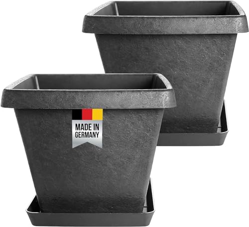 Premium Blumentopf Groß 40x40 cm Arthur Pflanzentopf im 2er Set, Eckig, Frostsicher & Robust Blumenkübel in Stone-Optik Anthrazit - Eleganter Pflanzenkübel groß - Made in Germany von 2friends