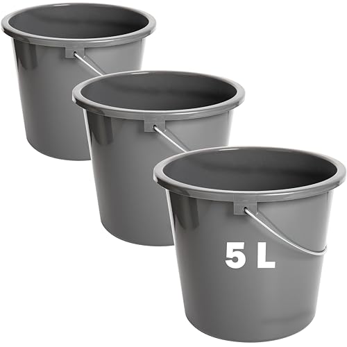 Putzeimer 5l Haushalteimer, Eimer 3er Set, Wischeimer mit Meßskala und Metallgriff, Plastikeimer Putzkübel aus Kunststoff ohne BPA, Wascheimer Grau, Langlebig-Vielseitig & Robust, Made in EU von 2friends