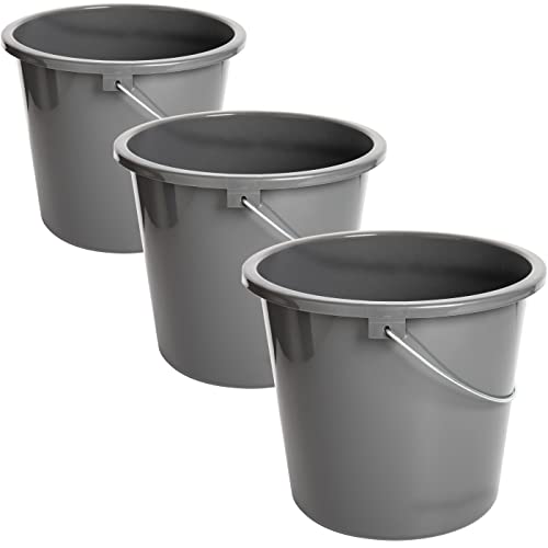 Putzeimer Modell Grey, 10L Haushalteimer, 2er Set, Wischeimer mit MeÃŸskala und Metallgriff, Putzkübel aus Kunststoff, Plastikeimer ohne BPA, Wascheimer grau, langlebig, vielseitig und robust, von 2friends