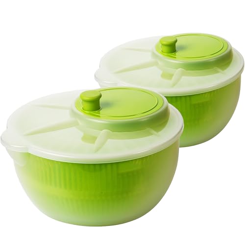 Salatschleuder mit Deckel Salat Trockner 2er Set Ã˜25 cm, Höhe 13 cm, 4 Liter Fassungsvermögen, mit Ausguss, Spülmaschinengeeignet Robustes PP Material, Grün/Transparent, Premium EU-Qualität von 2friends