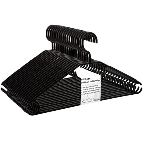 Schrank-Helden im 50er Pack: Schwarze Kleiderbügel mit drehbaren Haken – platzsparend, umweltfreundlich (100% recycelt) und EU-produziert in 41 cm Länge! von 2friends