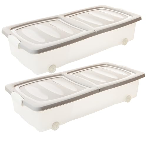 Unterbettkommode mit Rollen 2er Set (32 Liter) Unterbett Aufbewahrungsbox Plastik Bettkasten mit Rollen, Deckel & Clip-Verschlüssen - Rollbox Unterbettbox, Transparent/Grau, Made in EU von 2friends